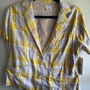 RVCA Yellow Plaid Short Sleeve Button Down Shirt Blazer